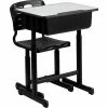 Flash Furniture Adjustable Height Student Desk with Chair - Gray Top / Black Pedestal Frame