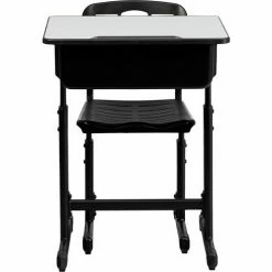 Flash Furniture Adjustable Height Student Desk with Chair - Gray Top / Black Pedestal Frame -Outlet Desks & Workstations Store YU YCX 046 09010 GG 04
