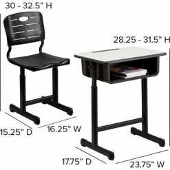 Flash Furniture Adjustable Height Student Desk with Chair - Gray Top / Black Pedestal Frame -Outlet Desks & Workstations Store YU YCX 046 09010 GG 05