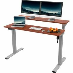 Flexispot Adjustable Height Standing Desk with Storage Shelves, 55"L x 28"W, Chipboard, Mahogany Top