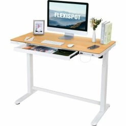 Flexispot All-in-One Height Adjustable Standing Desk, 48"L x 24"W, Chipboard, Oak Top