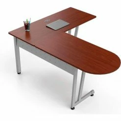 Linea Italia® L Shaped Desk - 70-6/7"W x 55-1/8"D - Workstation Corner - Cherry -Outlet Desks & Workstations Store ZUC120S 03