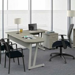 Linea Italia® L Shaped Desk - 70-6/7"W x 55-1/8"D - Workstation Corner - Ash -Outlet Desks & Workstations Store ZUD120S 011