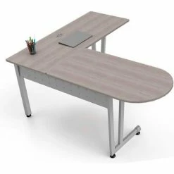 Linea Italia® L Shaped Desk - 70-6/7"W x 55-1/8"D - Workstation Corner - Ash -Outlet Desks & Workstations Store ZUD120S 03