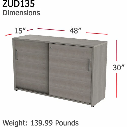 Linea Italia Sliding Door Credenza, Locking Storage Cabinet, 47"W x 15"D x 28"H, Ash 9 Linea Italia Sliding Door Credenza, Locking Storage Cabinet, 47"W x 15"D x 28"H, Ash - Image 9